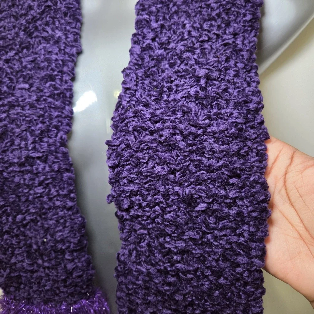 Purple Chenille Scarf Faux Fur Feather Fringe Ends Textured Winter Wrap Glam Y2K